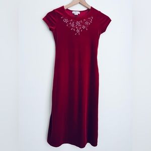 My Michelle girls red soft short sleeve midi dress floral beaded holiday velvet